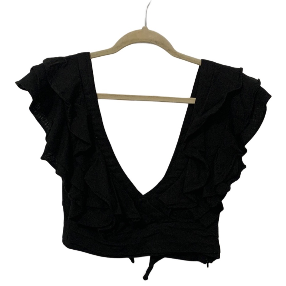 Indigo Child Black Ruffle Crop Top